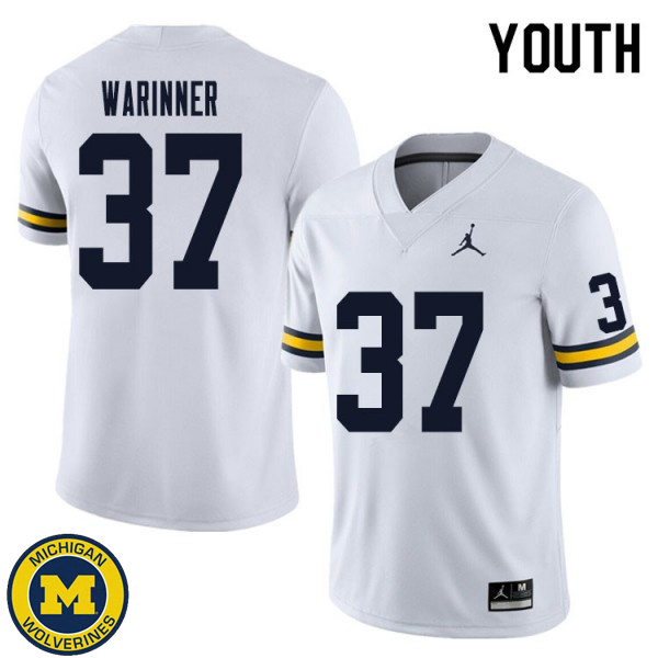 Youth Michigan Wolverines #37 Edward Warinner White NCAA Football Jersey